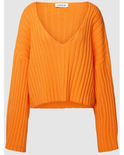 EDITED Strickpullover mit V-Ausschnitt Modell 'Thamara' - Orange