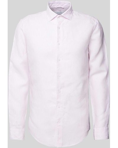 Seidensticker Slim Fit Business-Hemd aus Leinen mit Streifenmuster - Weiß