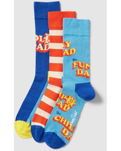 Happy Socks Socken mit Label-Print im 3er-Pack Modell 'Father Of The Year' - Blau