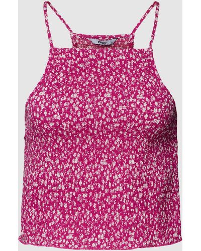 ONLY Crop Top aus Viskose mit floralem Allover-Muster Modell 'NOVA' - Pink