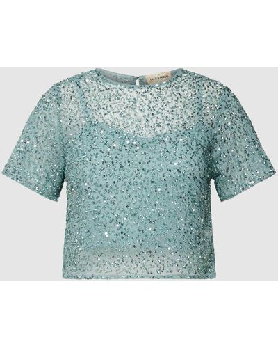 LACE & BEADS T-Shirt mit Zierstein- und Paillettenbesatz - Blau
