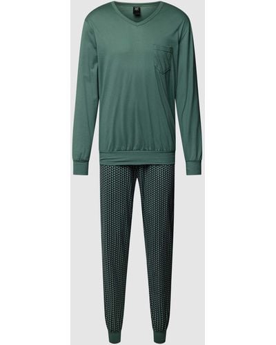 CALIDA Pyjama mit V-Ausschnitt Modell 'Relax' - Grün