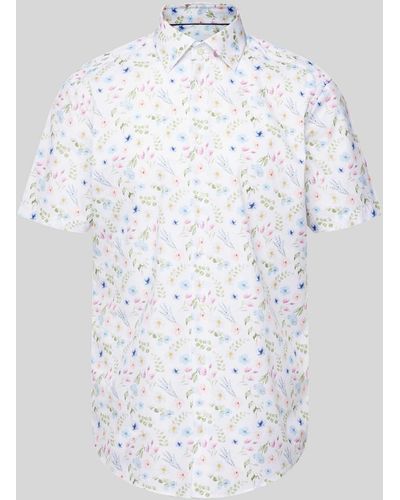 Christian Berg Men Regular Fit Business-Hemd mit Allover-Print - Weiß