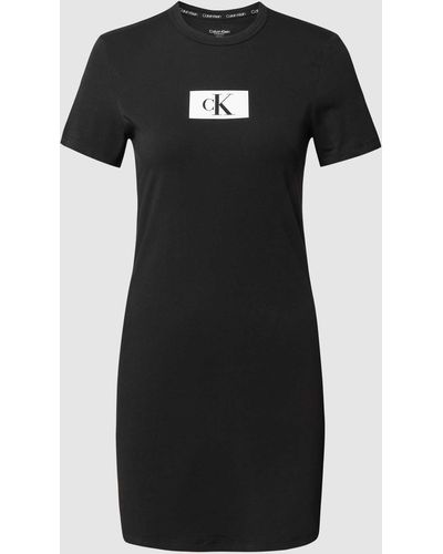 Calvin Klein Nachthemd Met Labelprint - Zwart