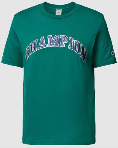 Champion T-Shirt mit Label- und Logo-Stitching Modell 'Rochester' - Grün