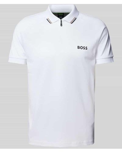 BOSS Slim Fit Poloshirt mit Reißverchluss Modell 'Philix' - Weiß