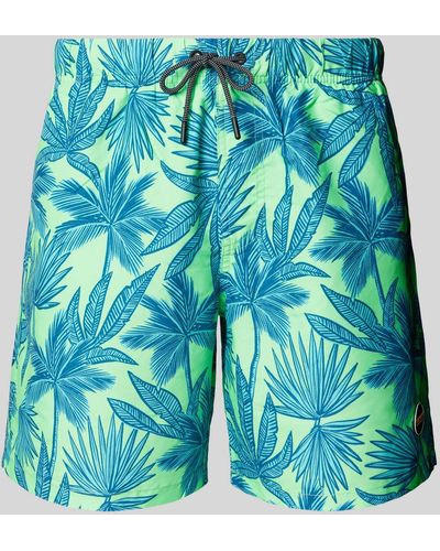 Shiwi Regular Fit Badeshorts mit Gesäßtasche Modell 'Palm Leaves' - Blau