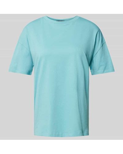 QS T-Shirt mit geripptem Rundhalsausschnitt - Blau