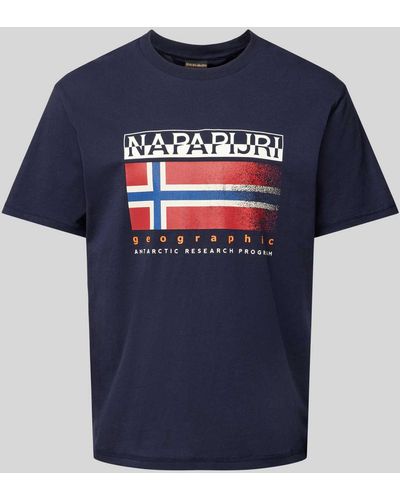 Napapijri T-Shirt mit Label- und Statement-Print Modell 'S-KREIS' - Blau