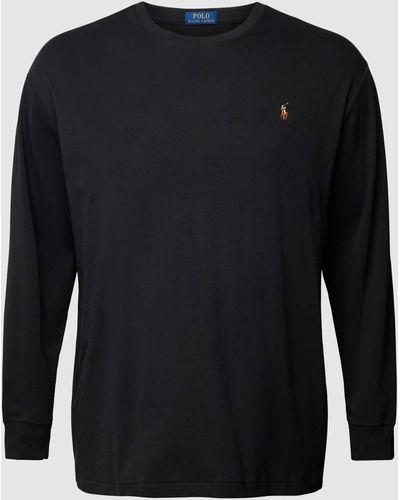 Ralph Lauren Plus Size Shirt Met Lange Mouwen En Logostitching - Zwart