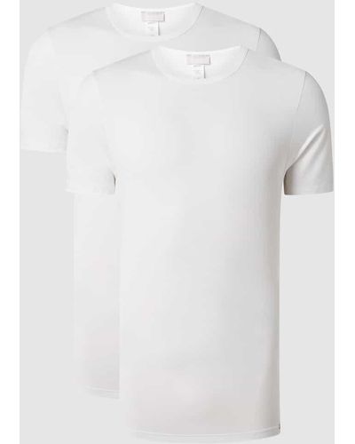 Hanro T-Shirt mit Label-Detail im 2er-Pack Modell 'Cotton Essentials' - Weiß
