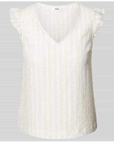 Object Blusenshirt mit V-Ausschnitt Modell 'AMANDA' - Weiß
