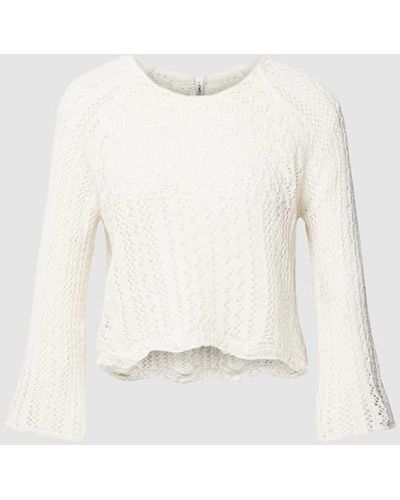 ONLY Cropped Strickpullover mit Allover-Lochstickereien Modell 'NOLA' - Natur