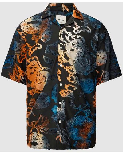 Redefined Rebel Freizeithemd mit Allover-Muster Modell 'MATEO' - Blau