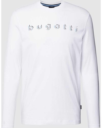 Bugatti Shirt Met Lange Mouwen En Labelprint - Wit