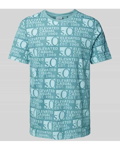 S.oliver T-Shirt mit Allover-Label-Print - Blau