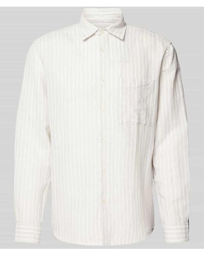 Marc O' Polo Regular Fit Leinenhemd mit Streifenmuster - Weiß