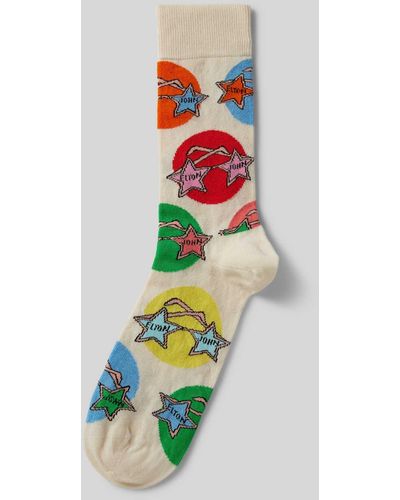 Happy Socks Socken mit Motiv-Print Modell 'Elton Glasses' - Weiß