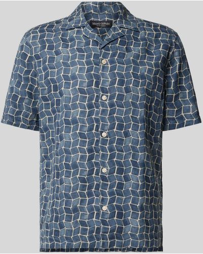 Marc O' Polo Regular Fit Linnen Overhemd Met All-over Print - Blauw