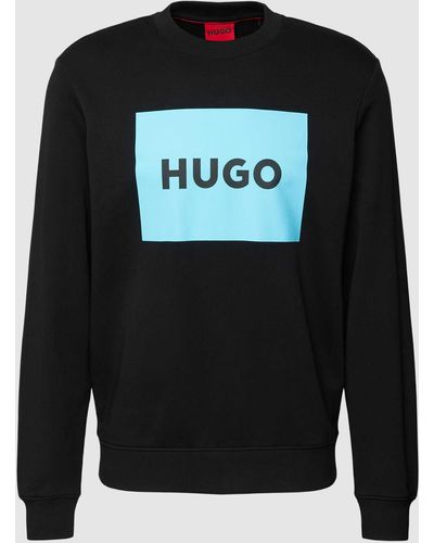 HUGO Sweatshirt mit Label-Print - Schwarz