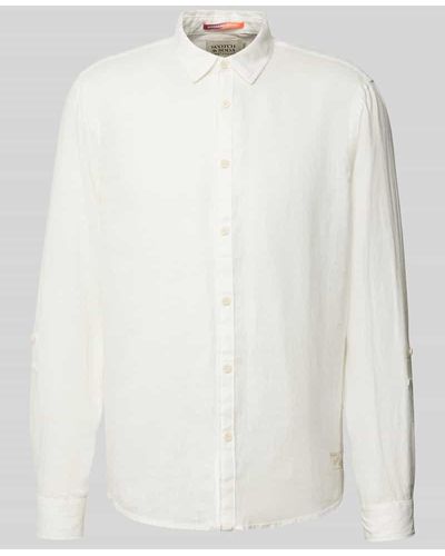 Scotch & Soda Regular Fit Leinenhemd mit Label-Stitching - Weiß
