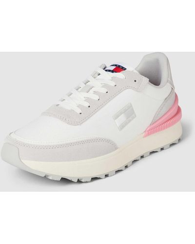 Tommy Hilfiger Sneakers Van Leer Met Labeldetails - Wit