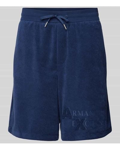 Armani Exchange Regular Fit Sweatshorts mit Label-Print - Blau