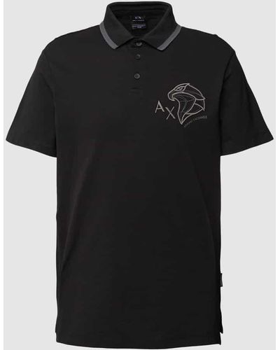 Armani Exchange Poloshirt mit Label-Motiv-Stitching - Schwarz