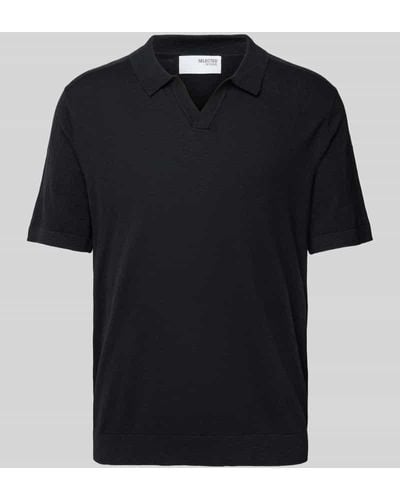 SELECTED Regular Fit Poloshirt mit V-Ausschnitt Modell 'BERG' - Schwarz