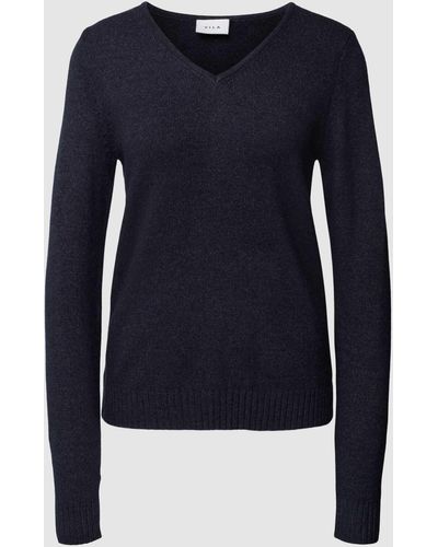 Vila Gebreide Pullover Met V-hals - Blauw