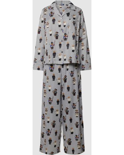 Polo Ralph Lauren Pyjama mit Allover-Muster Modell 'Iconic Bear' - Grau