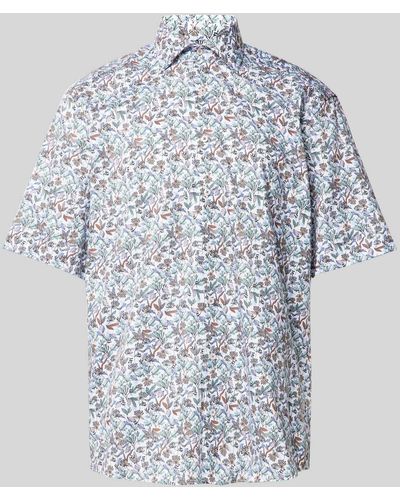 Eterna Comfort Fit Zakelijk Overhemd Met All-over Print - Blauw