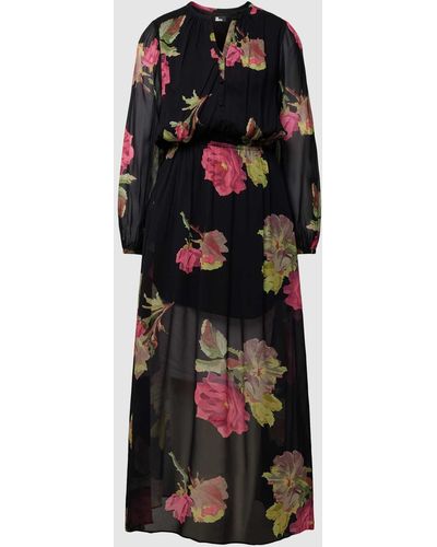 The Kooples Maxi-jurk Van Puur Viscose Met Bloemenmotief - Zwart