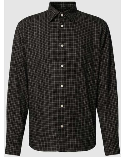 Marc O' Polo Regular Fit Freizeithemd mit Tartan-Karo und Label-Stitching - Schwarz