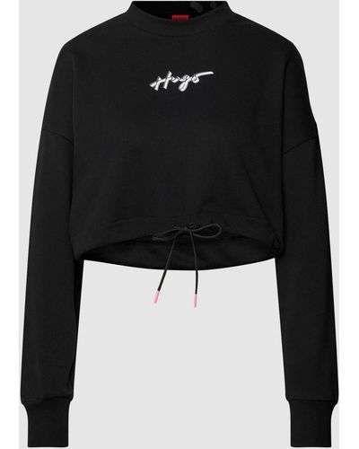 HUGO Cropped Sweatshirt mit Label-Print Modell 'Delive' - Schwarz