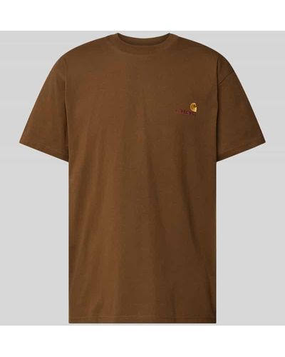 Carhartt T-Shirt mit Label-Stitching Modell 'American Script' - Braun
