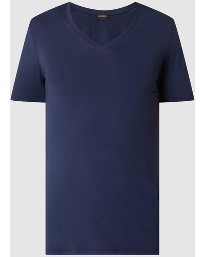 Hanro T-Shirt mit V-Ausschnitt - Blau