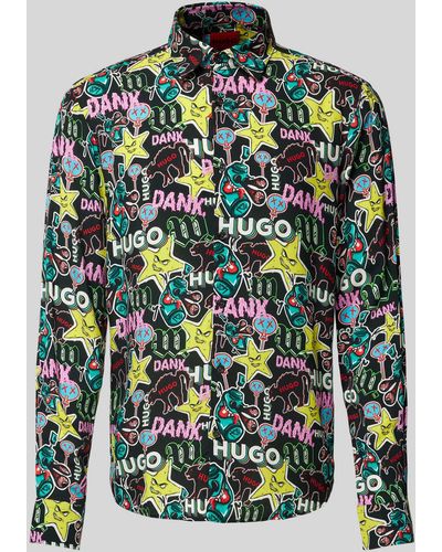 HUGO Freizeithemd aus Viskose mit Allover-Motiv-Print Modell 'Ermo' - Grün