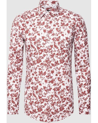 BOSS Slim Fit Zakelijk Overhemd Met All-over Motief - Rood