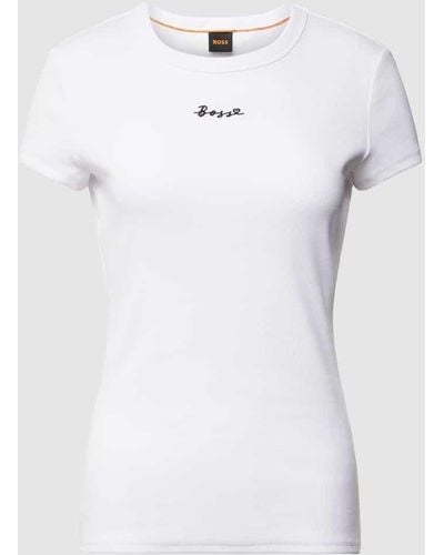 BOSS T-Shirt mit Rippenstruktur Modell 'Esim' - Weiß