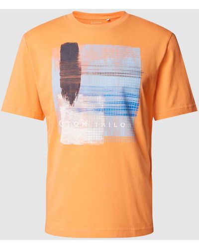 Tom Tailor T-shirt Met Motief- En Labelprint - Oranje