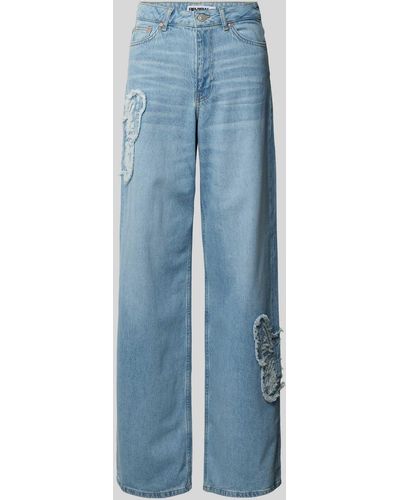 Review Wide Leg Jeans Met Motiefpatches - Blauw