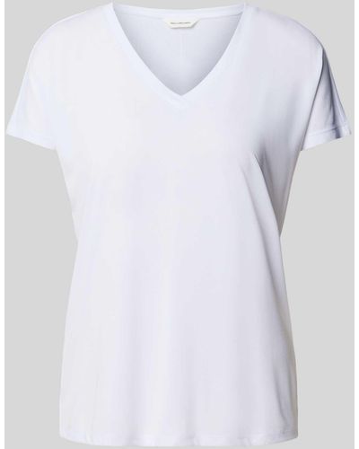 MSCH Copenhagen T-Shirt mit geripptem V-Ausschnitt - Weiß