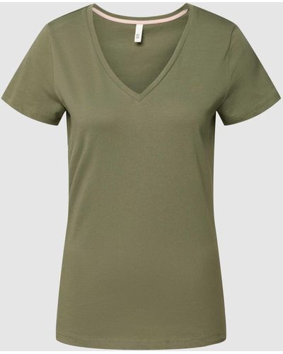 QS T-shirt Met Labeldetail - Groen