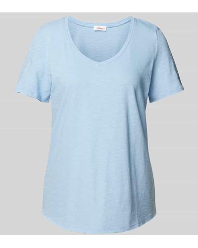 S.oliver T-Shirt mit V-Ausschnitt - Blau