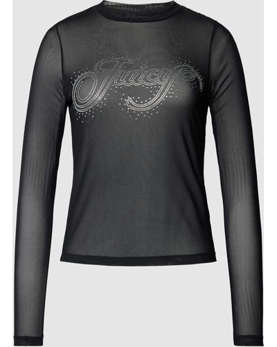 Juicy Couture Semitransparentes Longsleeve mit Label-Schriftzug aus Strasssteinen Modell 'RAHEEM' - Schwarz