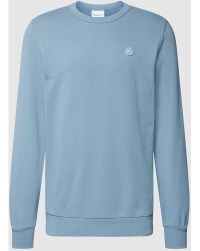 Knowledge Cotton Sweatshirt Met Labeldetail - Blauw