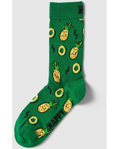 Happy Socks Socken im Allover-Look Modell 'Pineapple' - Grün