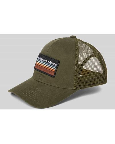Knowledge Cotton Trucker Cap mit Label-Badge - Grün