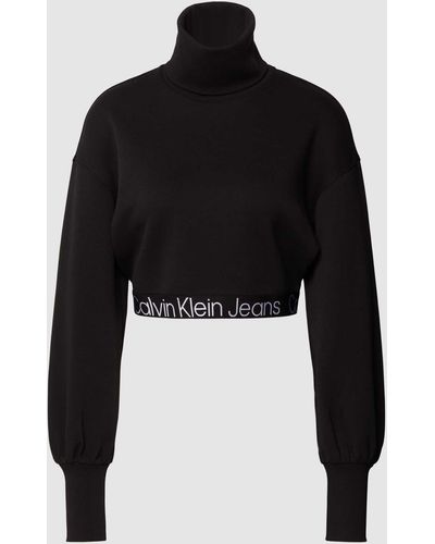 Calvin Klein Cropped Sweatshirt mit Rollkragen - Schwarz